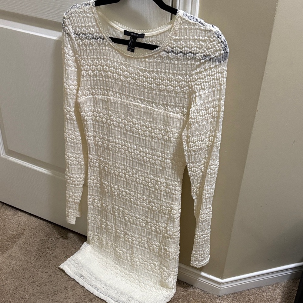 Express Cream Long Sleeve Textured Dress